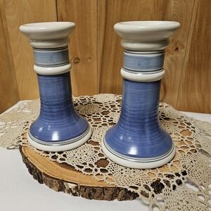 Pfaltzgraff Ceramic Candle Holders in Blue and Cream